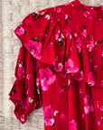 Rayon Ruffle Blouse with High Collar, Puff Sleeves