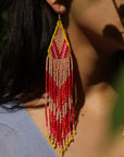 Native American - Long Beaded Feather Earrings - 2 Color Ways
