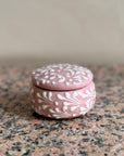 Small Glazed Round Dish with Lid - Mauve + White
