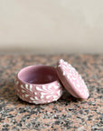 Small Glazed Round Dish with Lid - Mauve + White