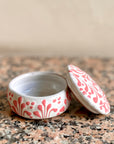 Small Glazed Dish with Lid - Pink + White