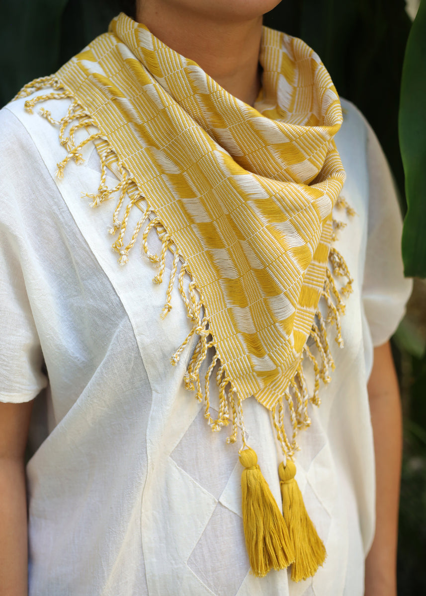Indigenous - Maya Made - Hand Woven Cotton Scarf - Sand  display picture 2