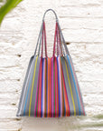 Hand Woven - Las Rayas Tote - Grey with Rainbow Stripe