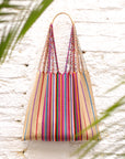 Las Rayas Tote - Natural with Rainbow Stripe