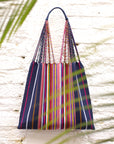 Las Rayas Tote - Navy with Rainbow Stripe