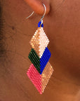 Native American - Wixárika Beaded Earrings Japanese Glass Seed Beads - Xaweri