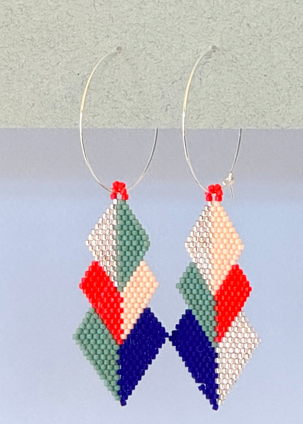 Native American - Wixárika Beaded Earrings Japanese Glass Seed Beads - Loi loi loi