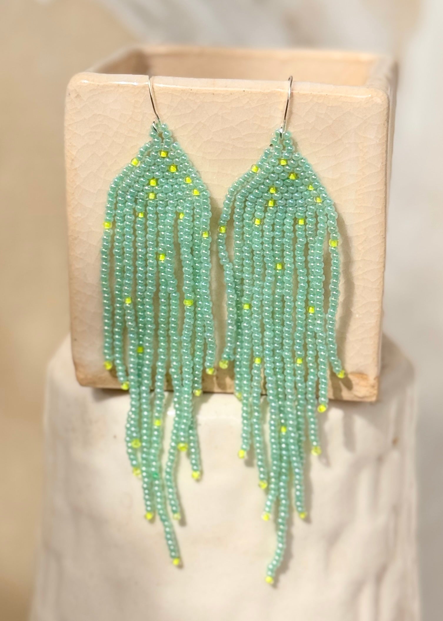 Native American - Beaded Feather Earrings - 3 Colors