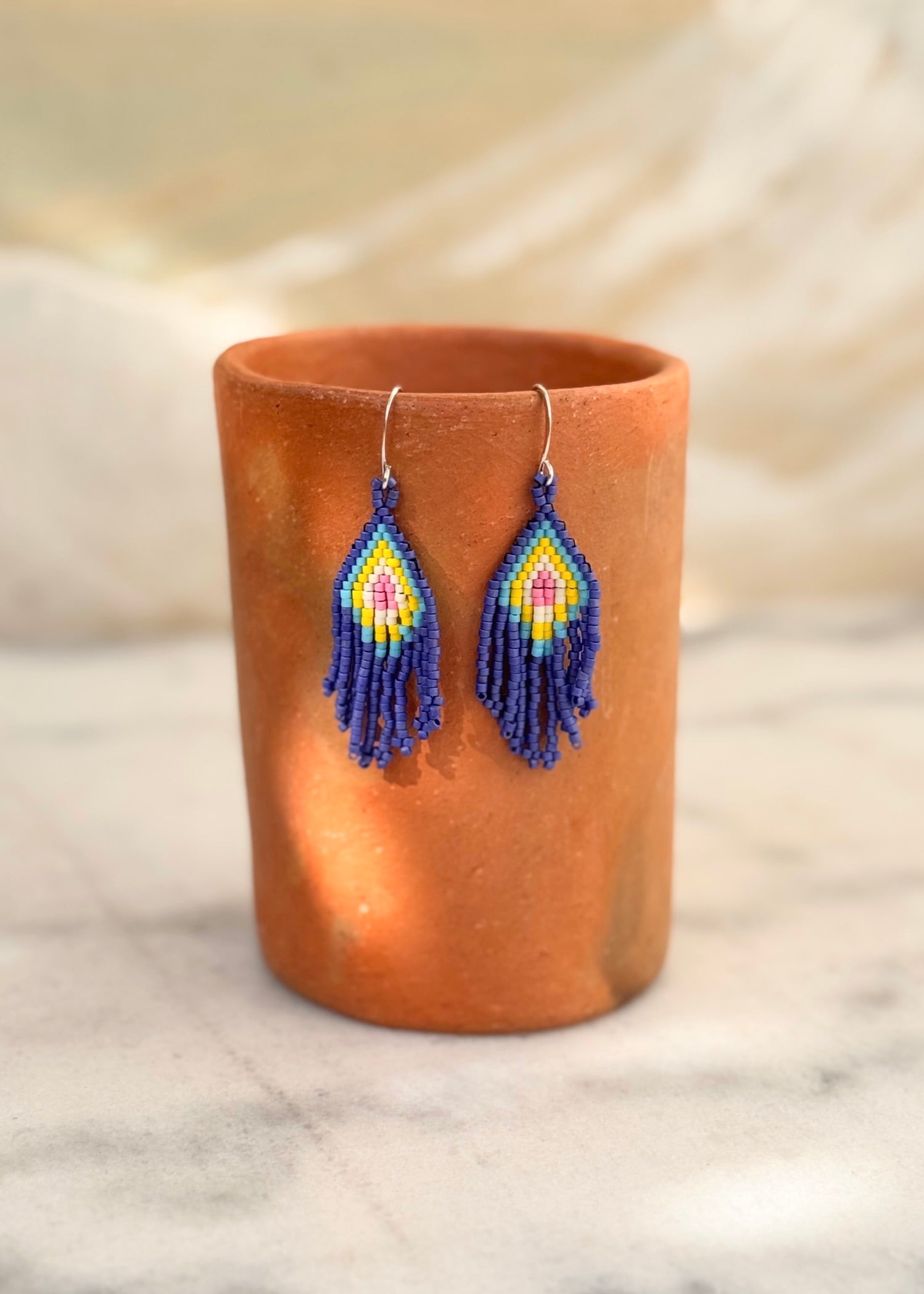 Native American - Beaded Feather Earrings Japanese Glass Seed Beads