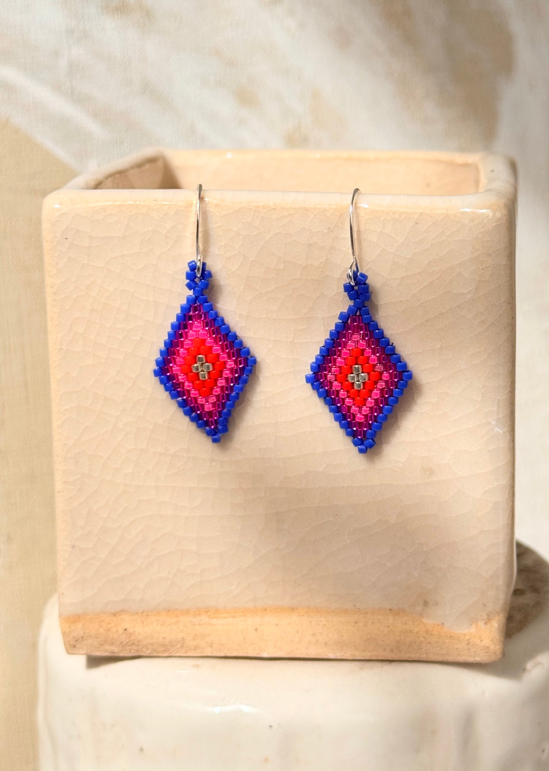 Native American - Beaded Diamond Earrings Japanese Glass Seed Beads