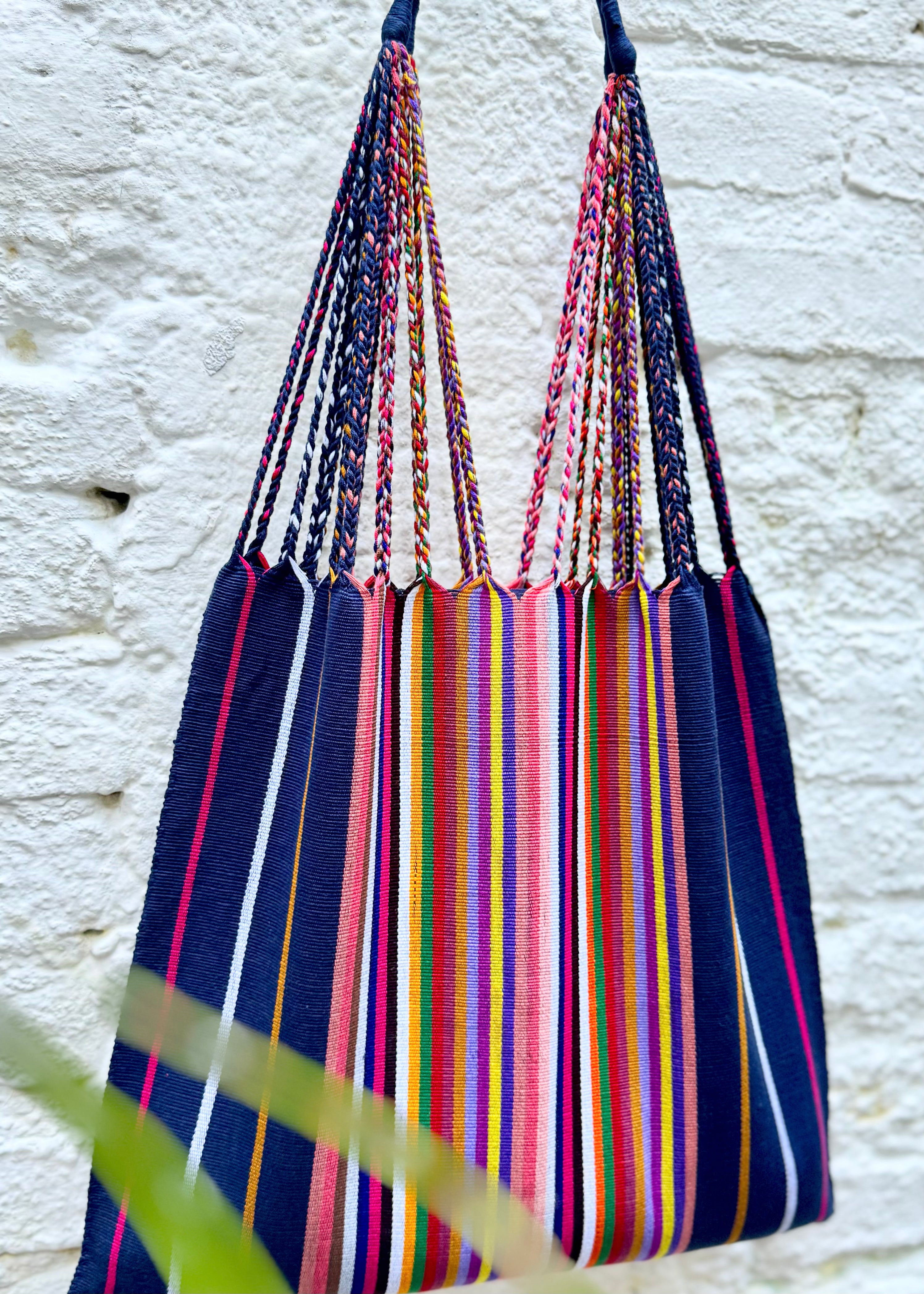 Las Rayas Tote - Navy with Rainbow Stripe