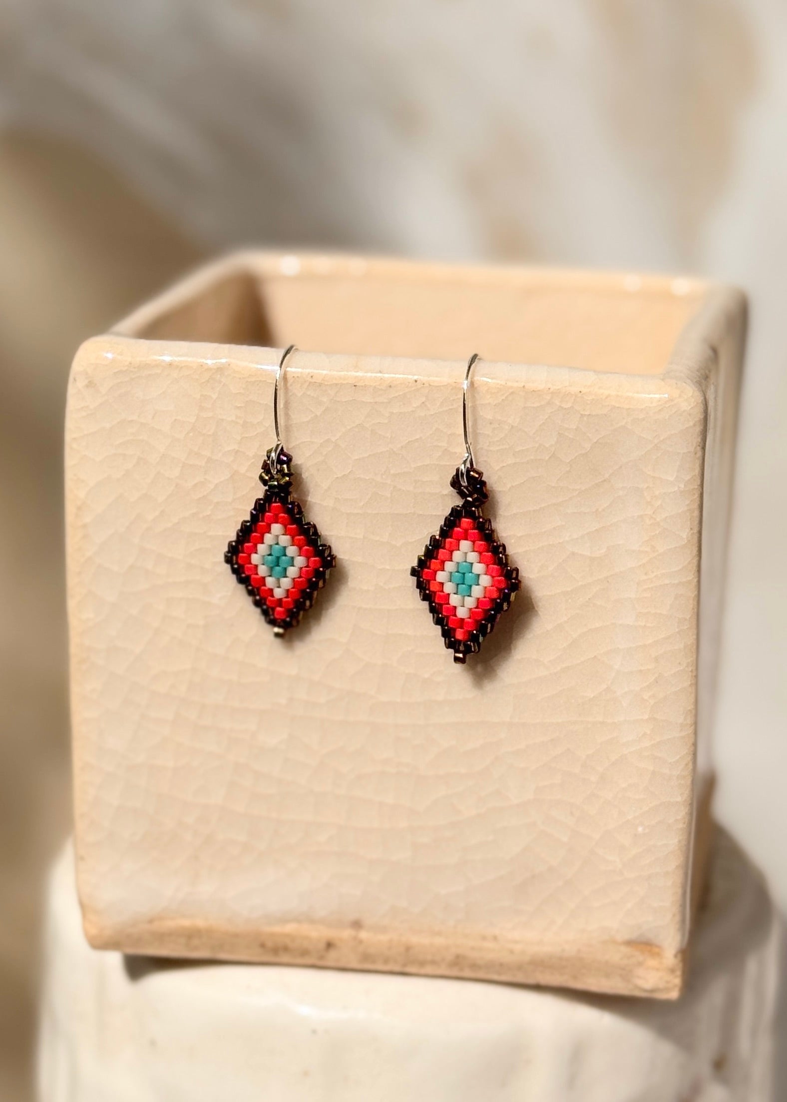 Native American - Beaded Diamond Earrings Japanese Glass Seed Beads