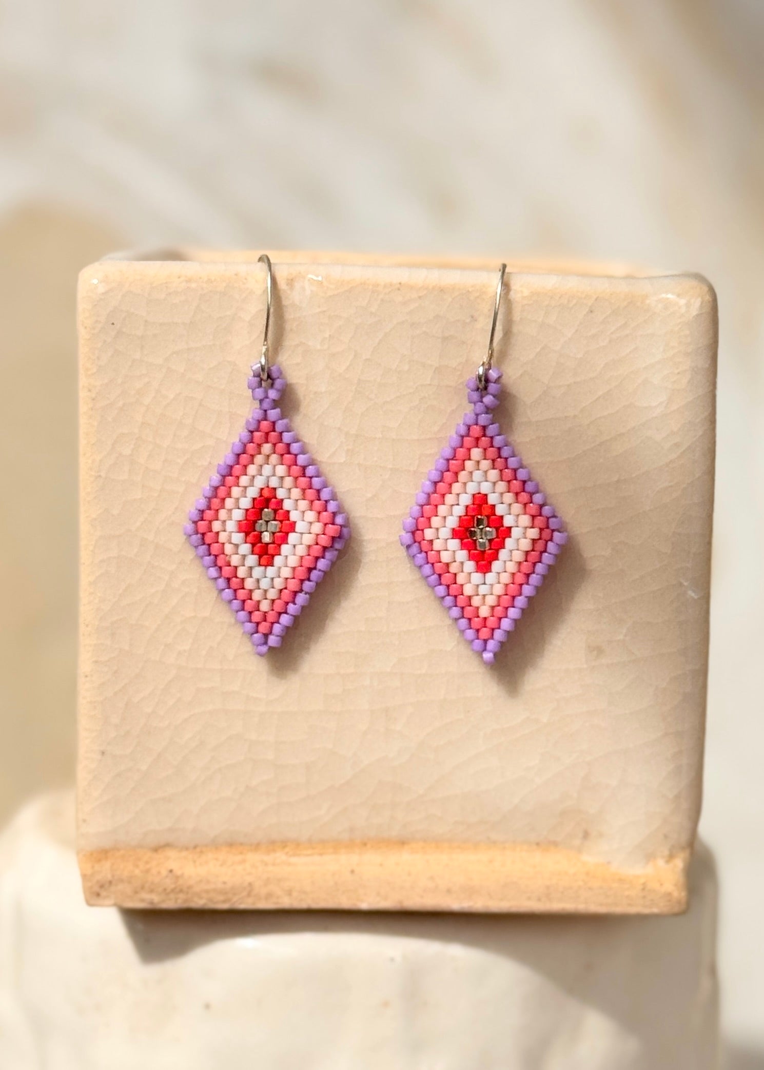 Native American - Beaded Diamond Earrings Japanese Glass Seed Beads