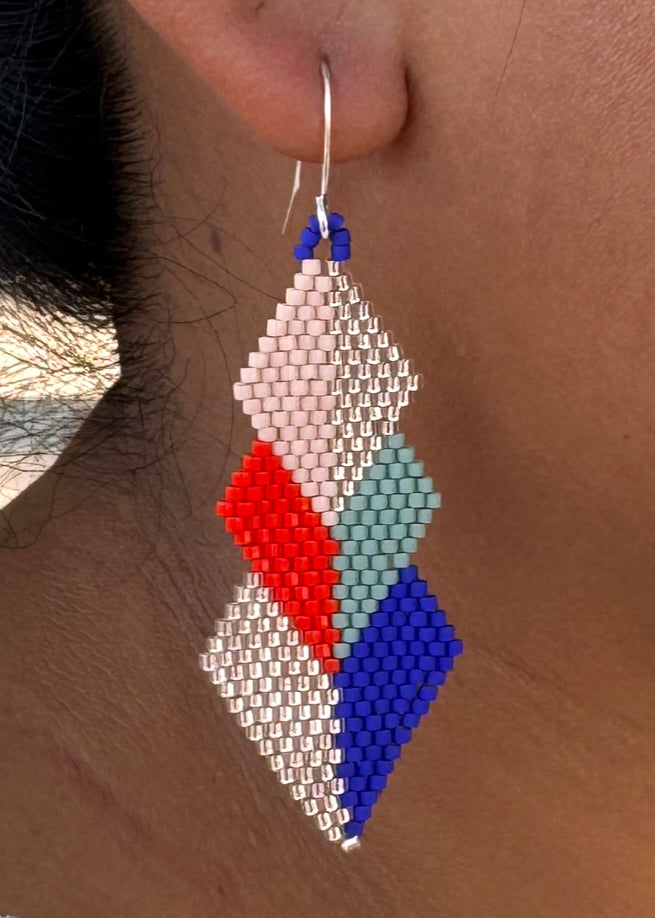 Native American - Wixárika Beaded Earrings Japanese Glass Seed Beads - Loi loi loi