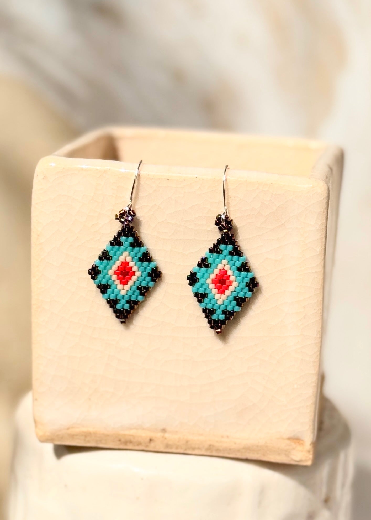 Native American - Beaded Diamond Earrings Japanese Glass Seed Beads - Morning Star