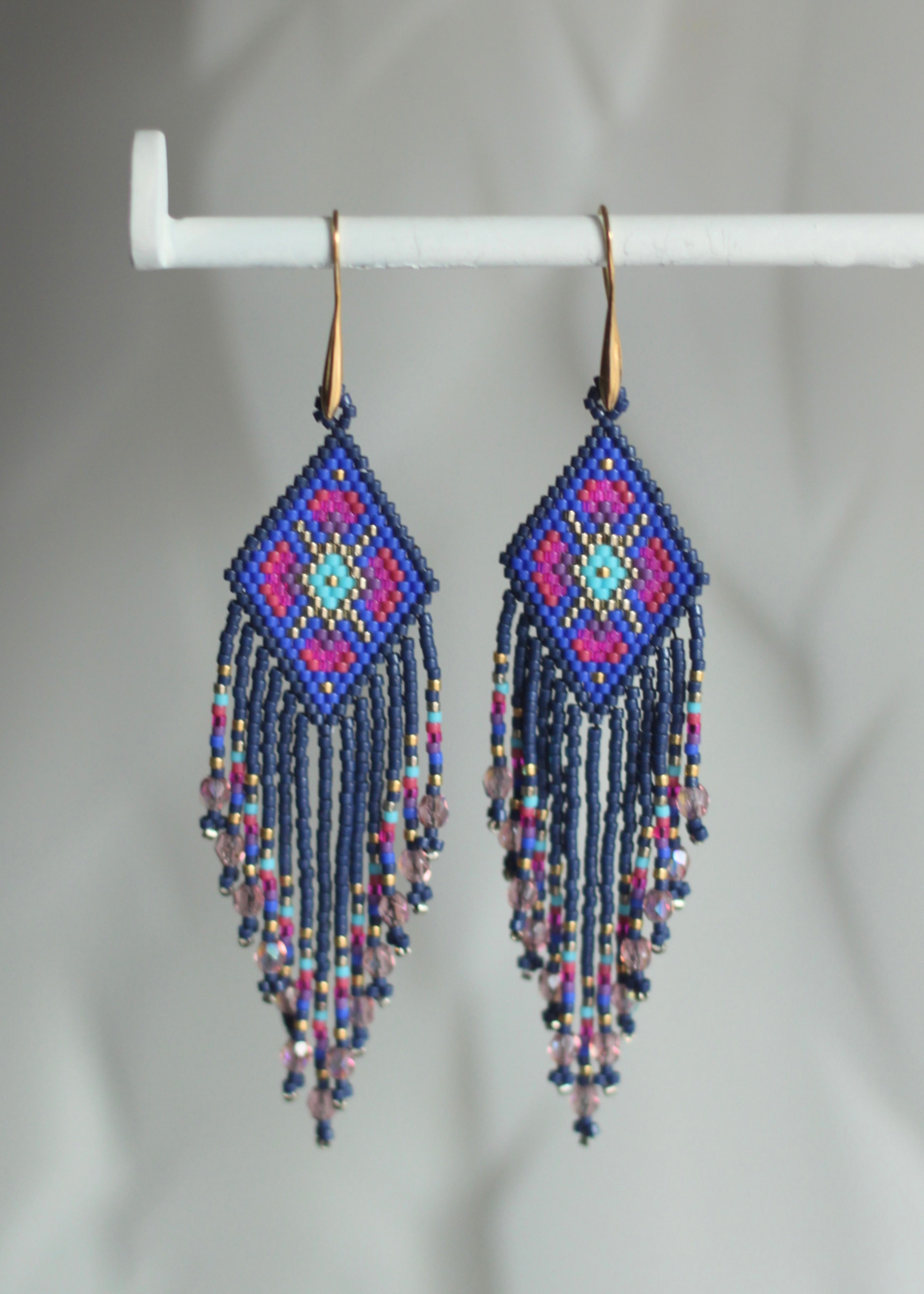 Native American - Wixárika Beaded Earrings Japanese Glass Seed Beads