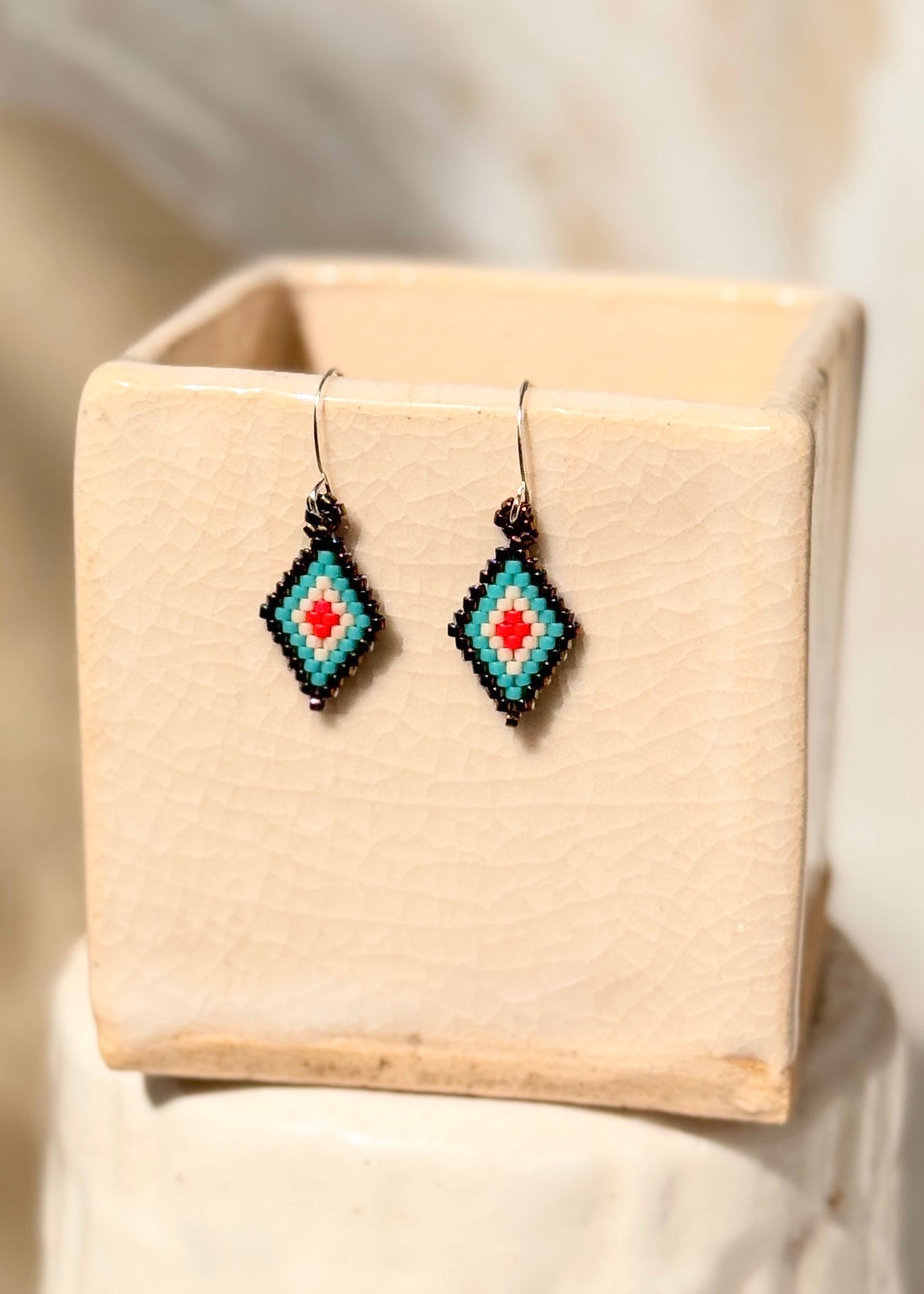 Native American - Beaded Diamond Earrings Japanese Glass Seed Beads