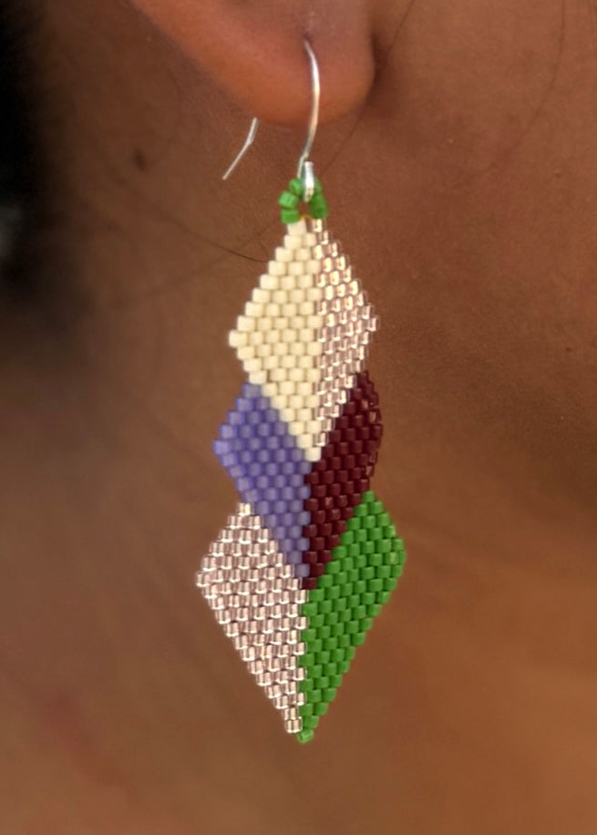 Native American - Wixárika Beaded Earrings Japanese Glass Seed Beads - Hikuri