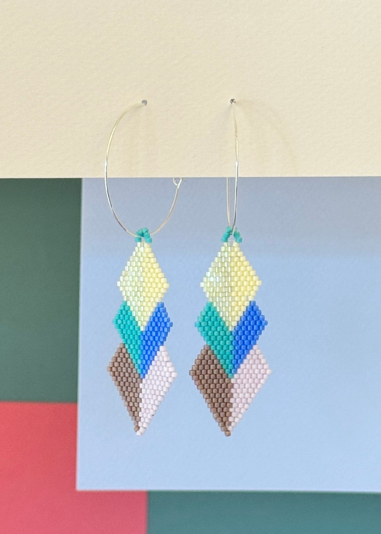 Native American - Wixárika Beaded Earrings Japanese Glass Seed Beads - Tsi kwari