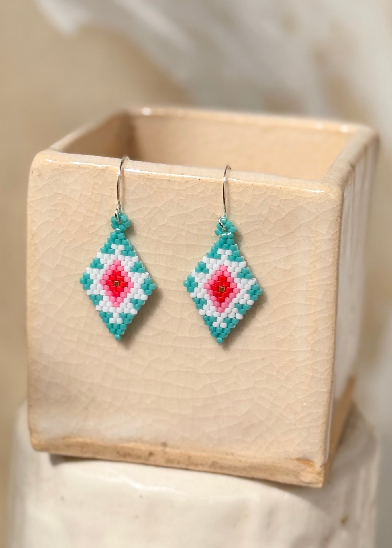 Native American - Beaded Diamond Earrings Japanese Glass Seed Beads - Morning Star