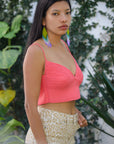 Hand Crocheted Halter Top - Coral