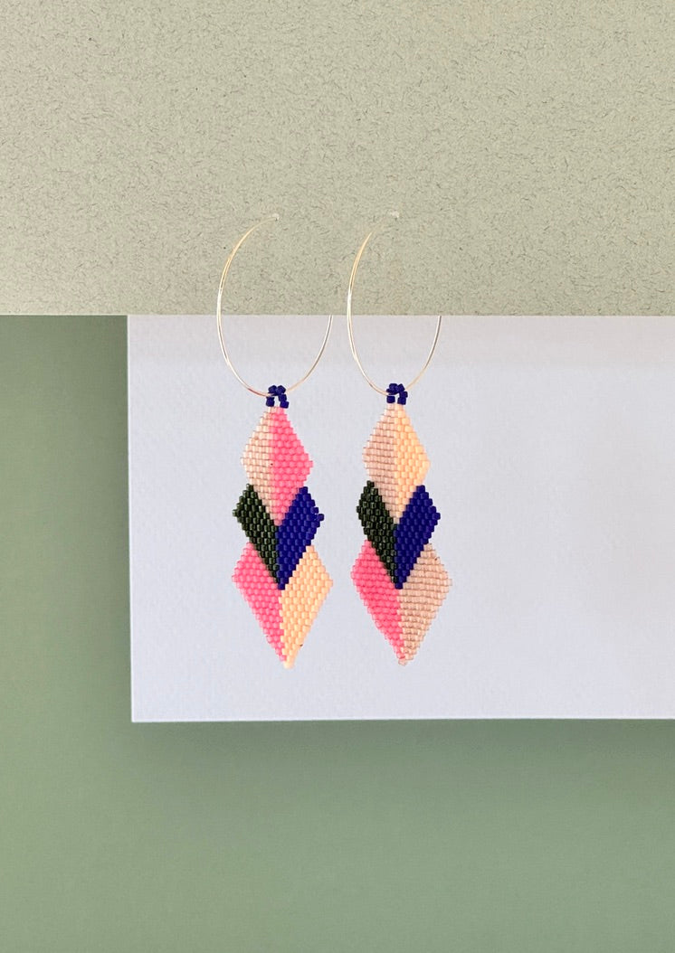 Native American - Wixárika Beaded Earrings Japanese Glass Seed Beads - Xaweri