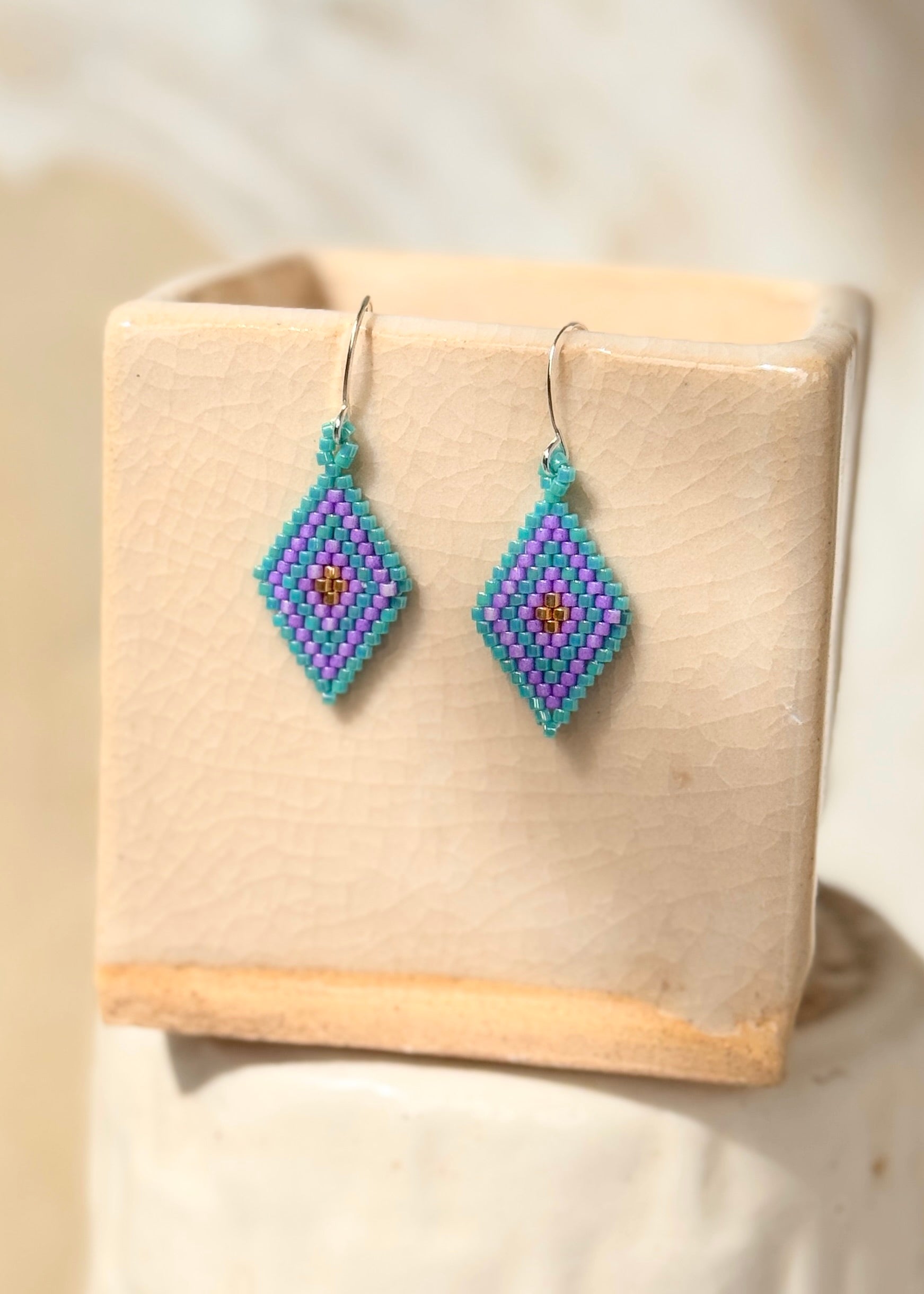 Native American - Beaded Diamond Earrings Japanese Glass Seed Beads