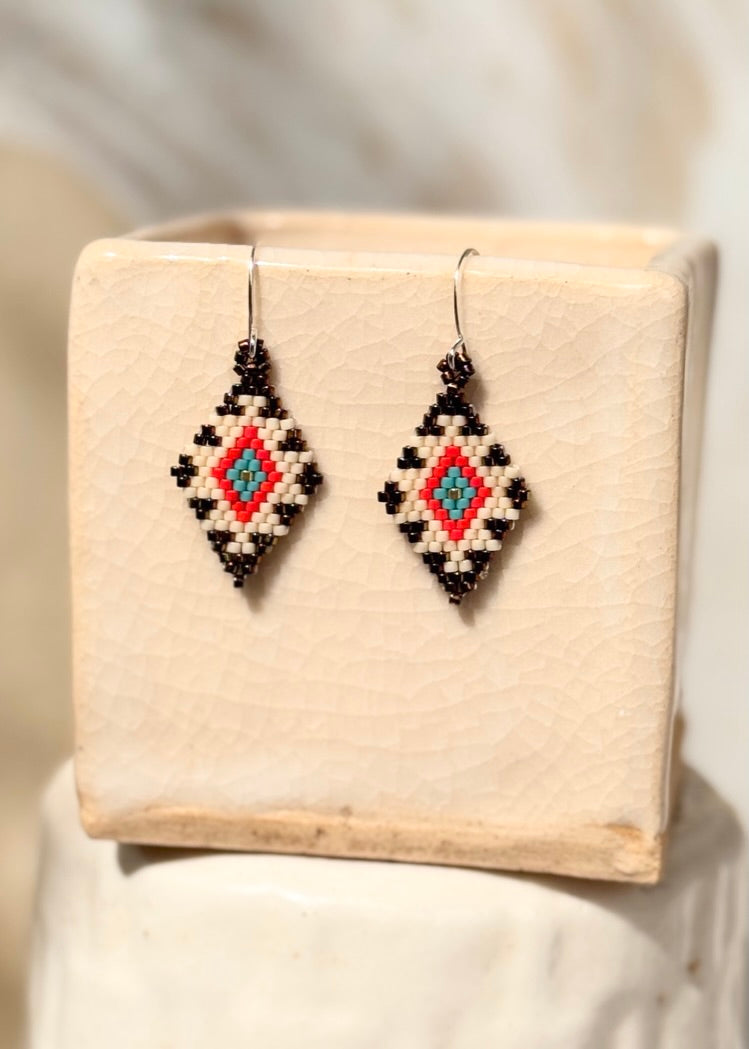Native American - Beaded Diamond Earrings Japanese Glass Seed Beads - Morning Star