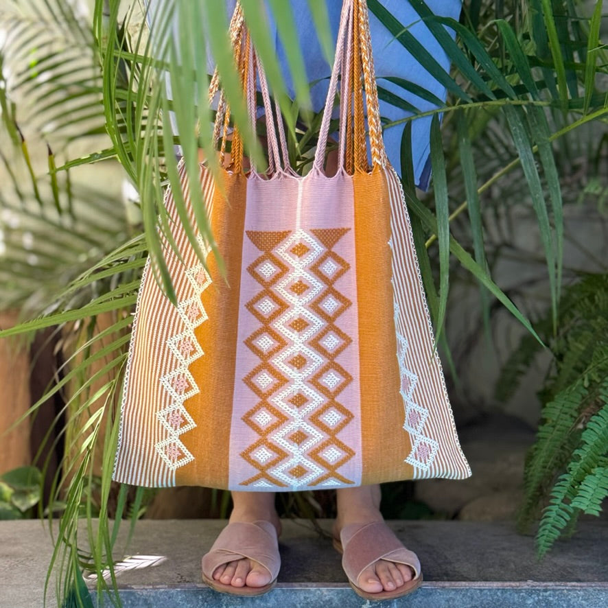 Hand Woven - NEW Embroidered Las Rayas Tote - Sunset