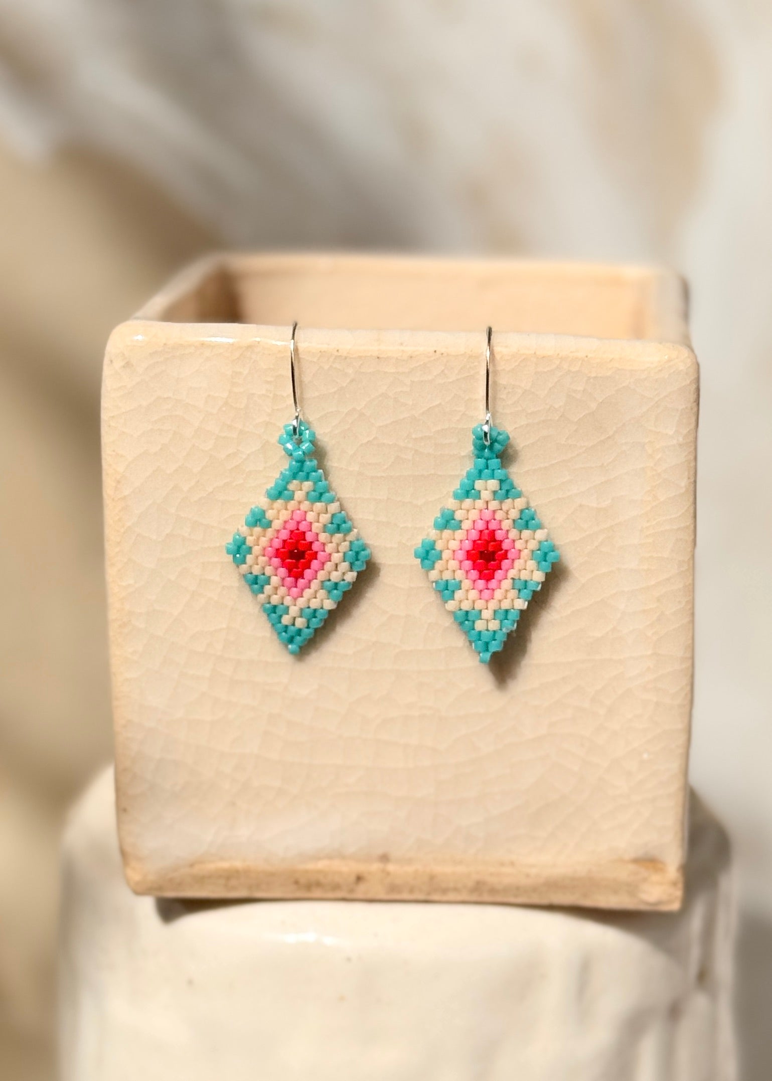 Native American - Beaded Diamond Earrings Japanese Glass Seed Beads - Morning Star