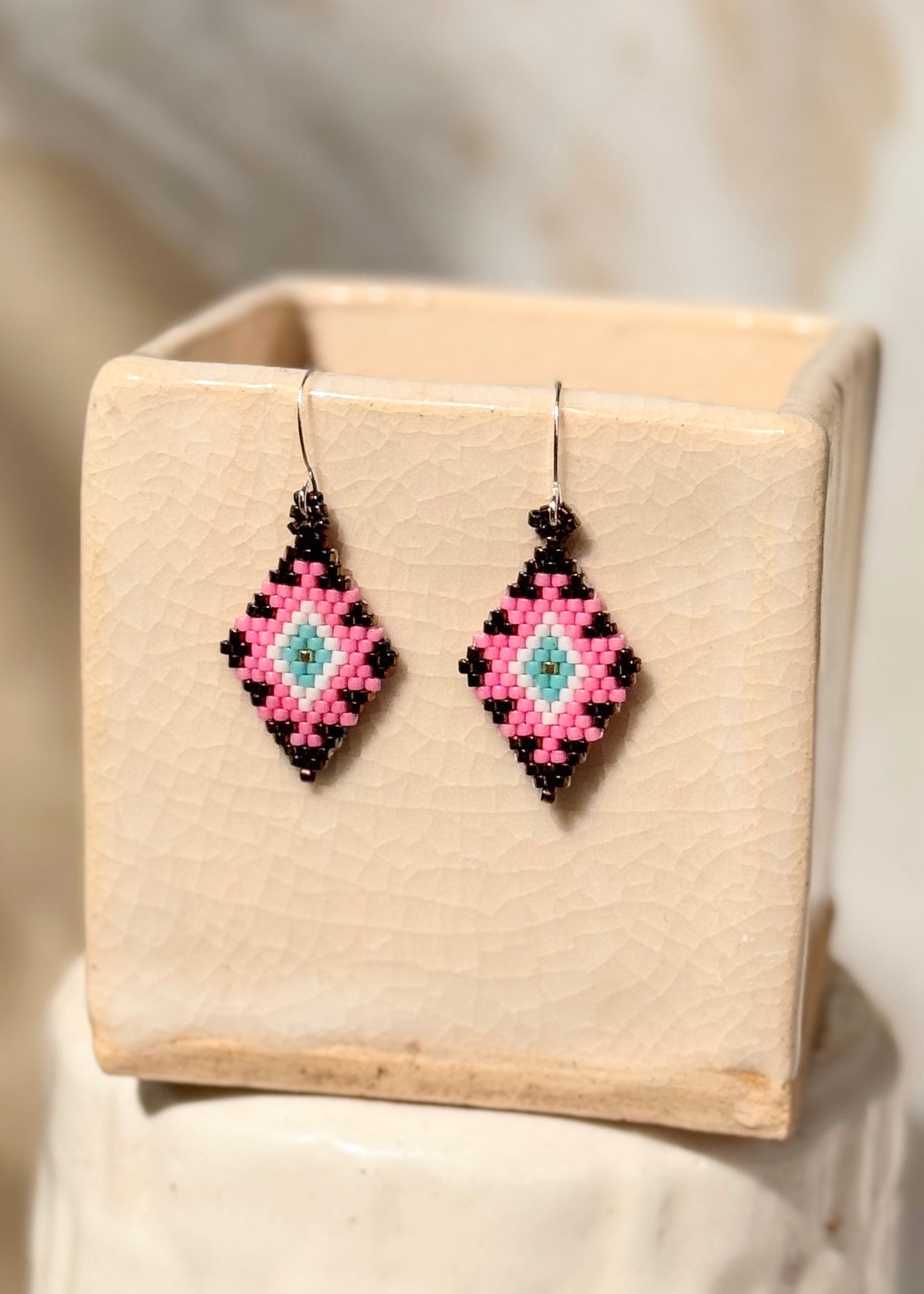 Native American - Beaded Diamond Earrings Japanese Glass Seed Beads