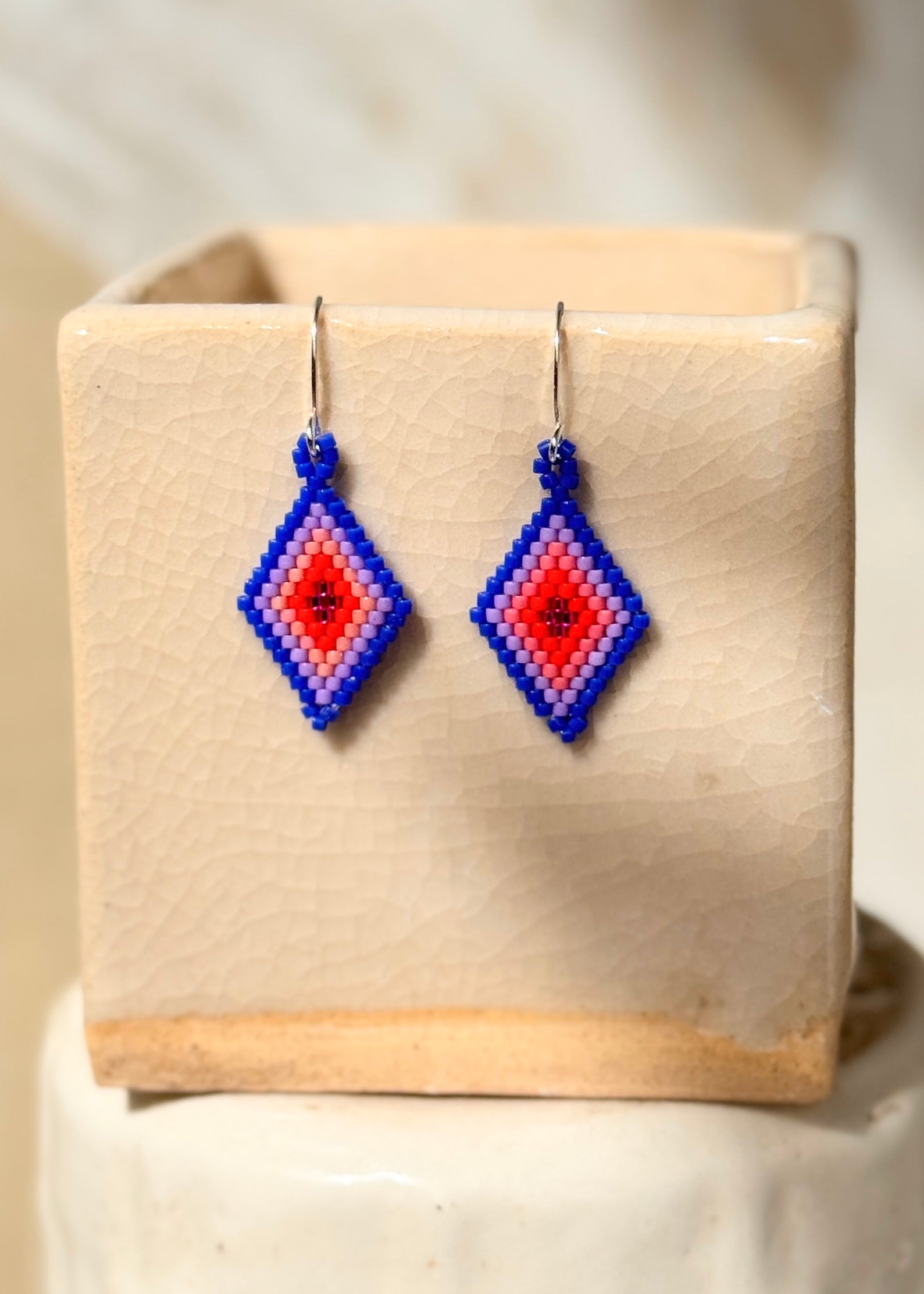 Native American - Beaded Diamond Earrings Japanese Glass Seed Beads