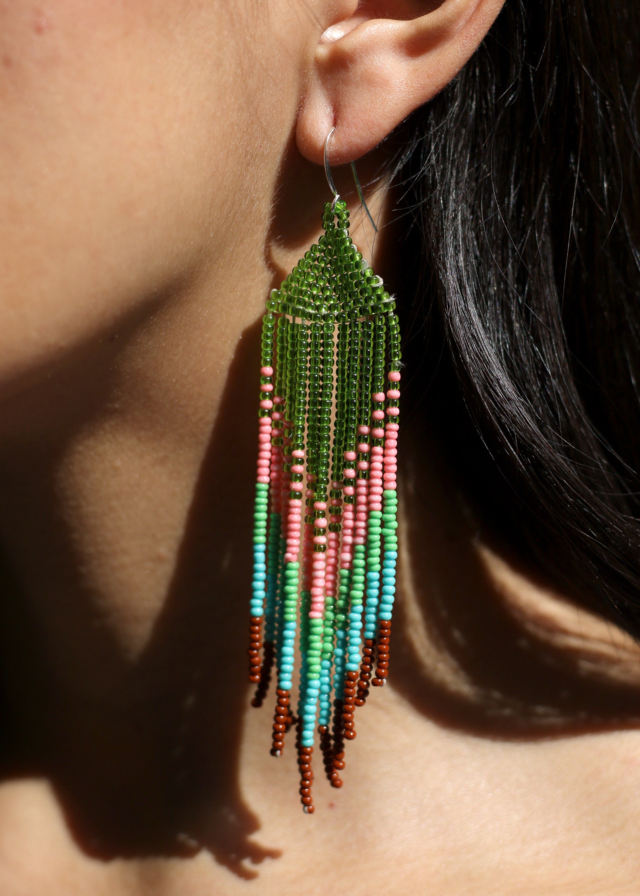 Native American - Beaded Feather Earrings