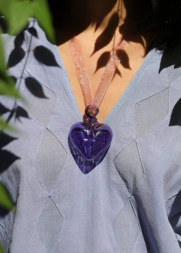 Hand Blown Glass Heart Pendant - 2 Sizes - 7 Colours