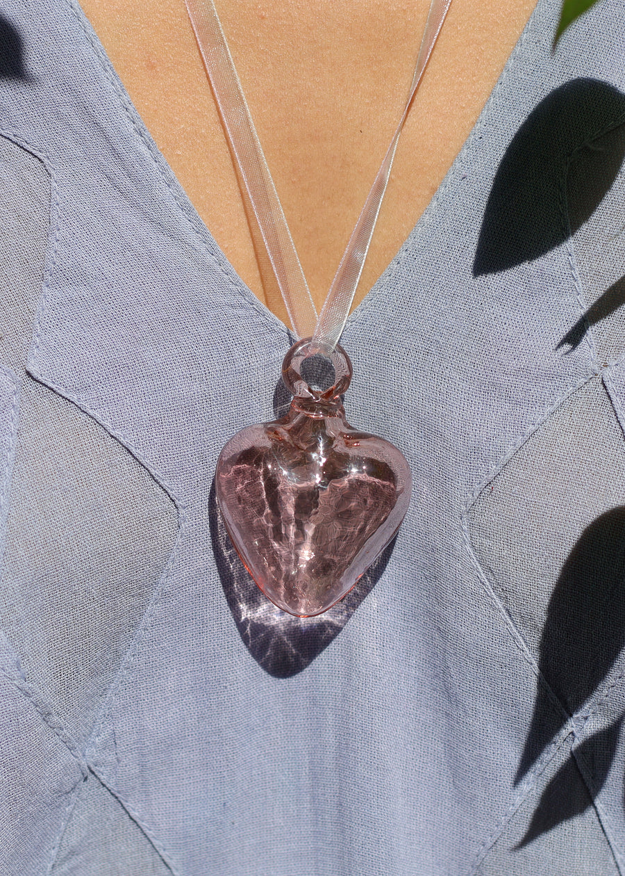 Hand Blown Glass Heart Pendant - 2 Sizes - 7 Colours