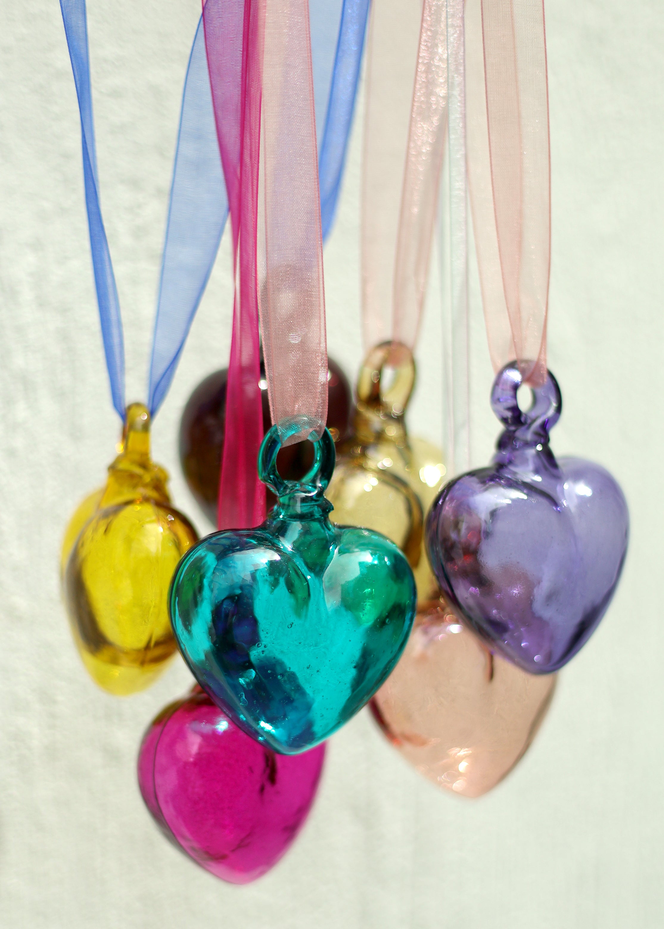 Hand Blown Glass Heart Pendant - 2 Sizes - 7 Colours