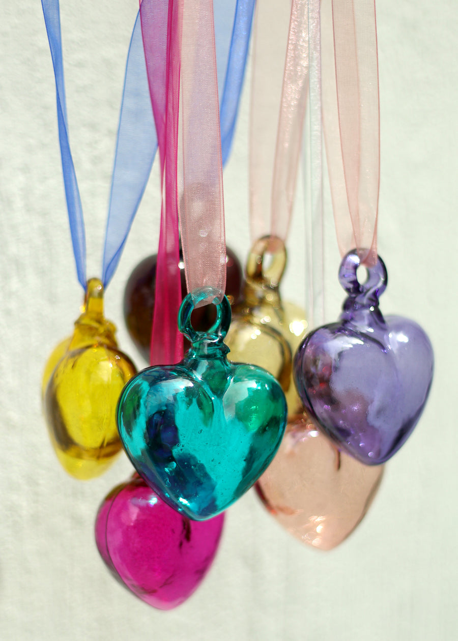 Hand Blown Glass Heart Pendant - 2 Sizes - 7 Colours