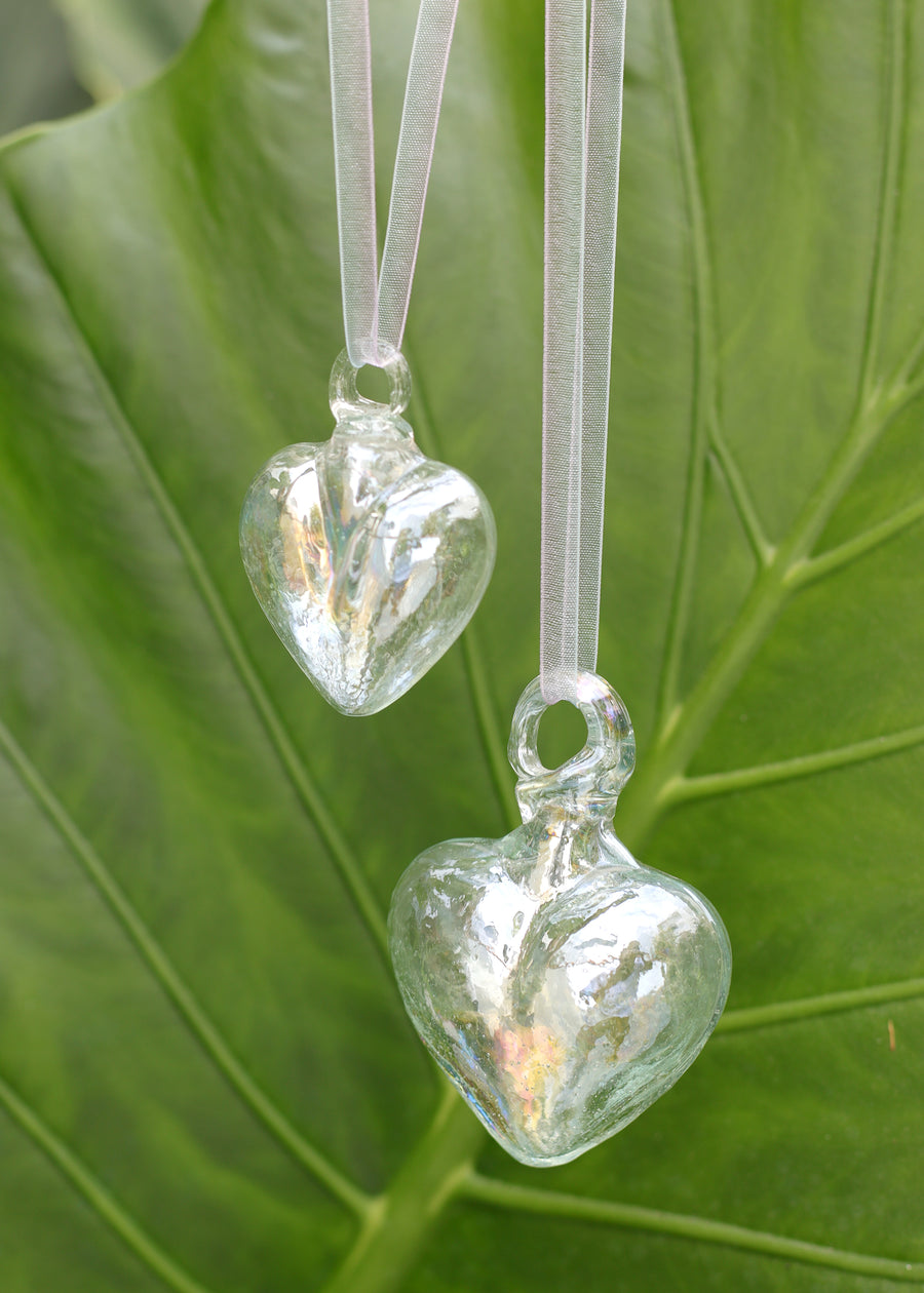 Opal Hand Blown Glass Heart Pendant - 2 Sizes