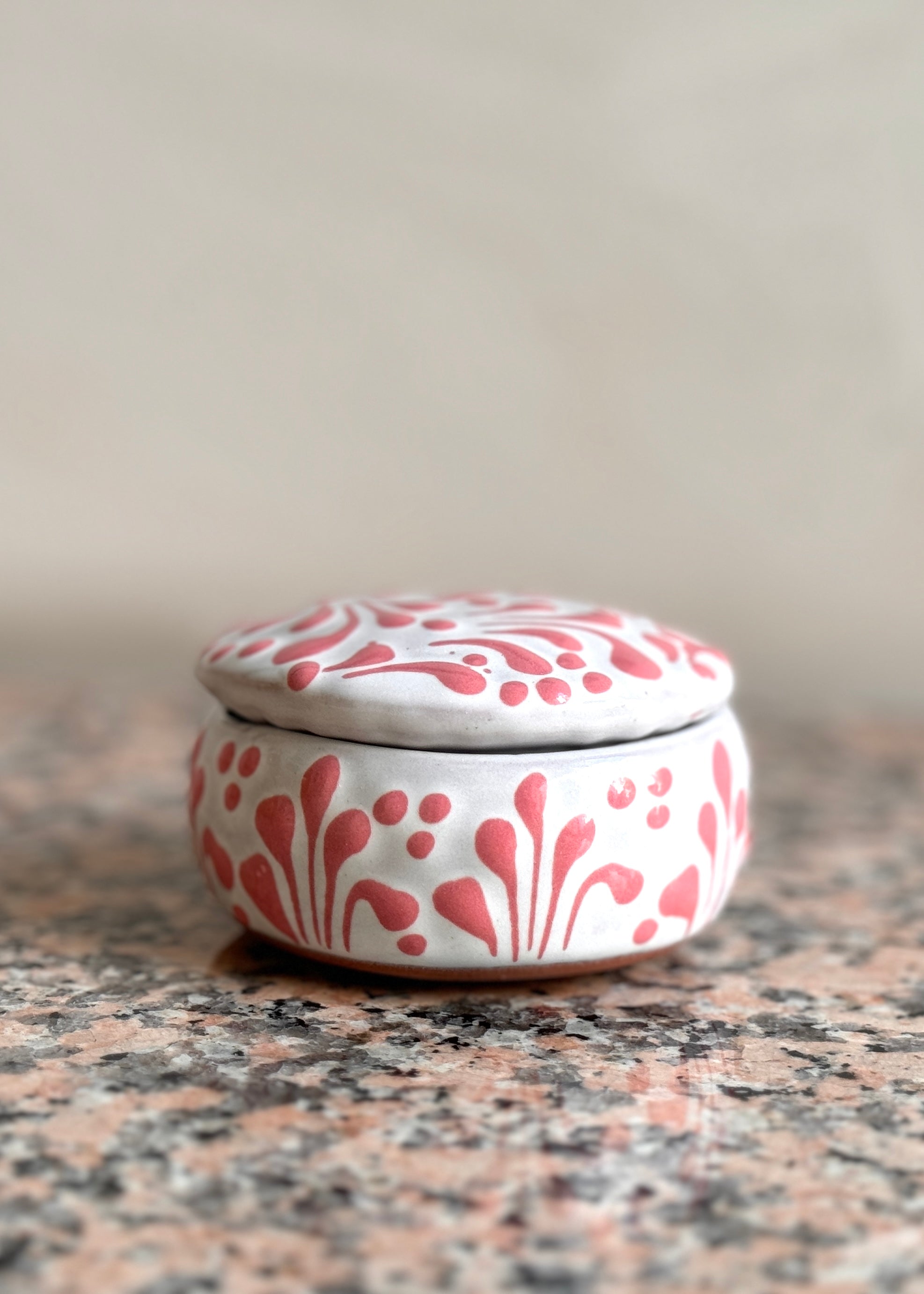 Small Glazed Dish with Lid - Pink + White