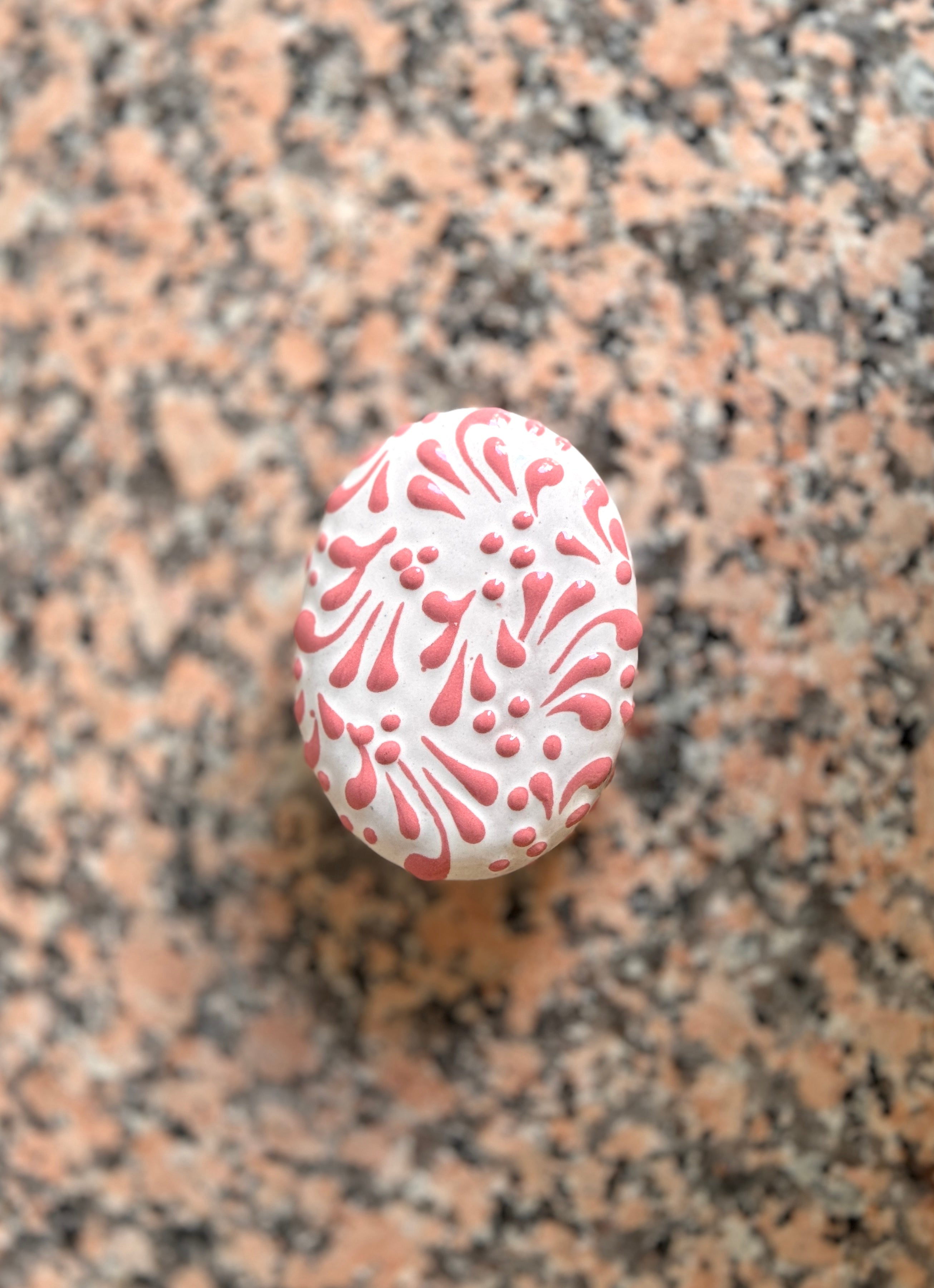 Small Glazed Oval Dish with Lid - Pink + White