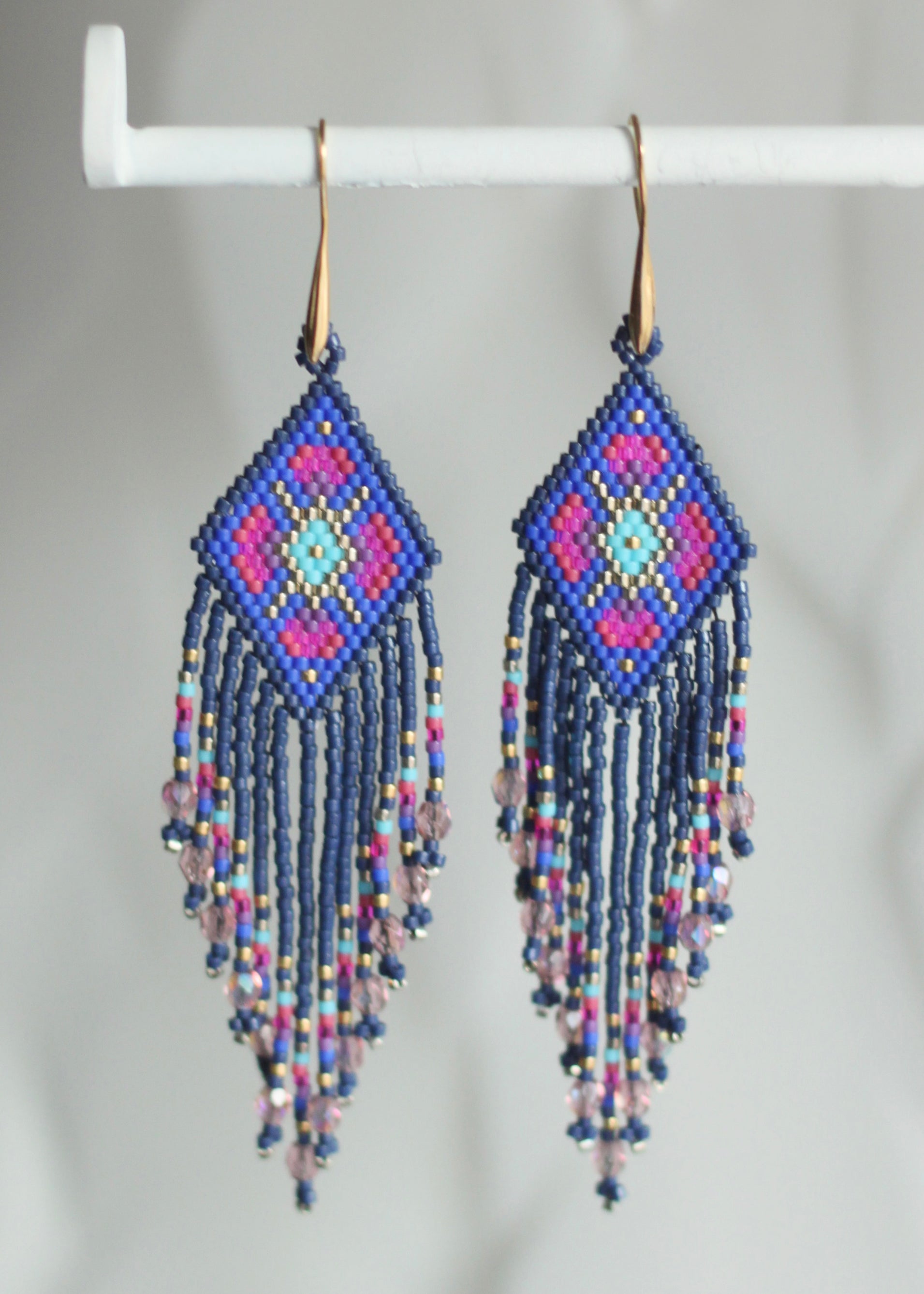 Native American - Wixárika Beaded Earrings Japanese Glass Seed Beads