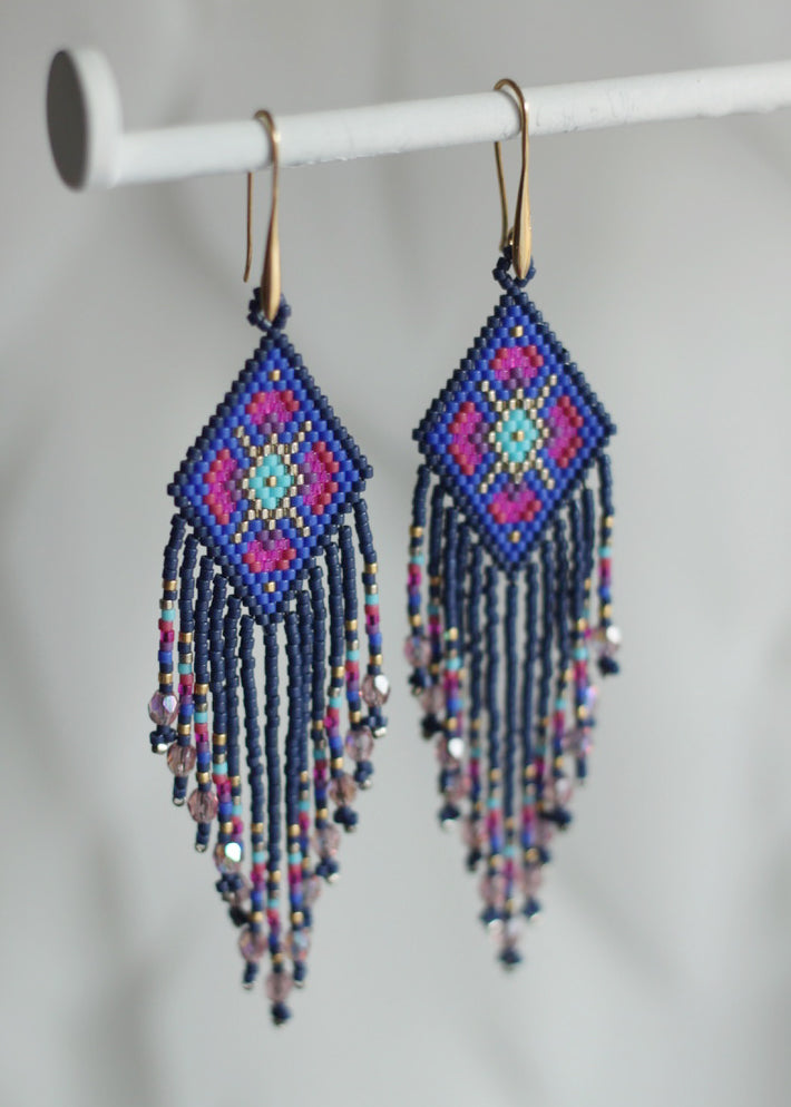 Native American - Wixárika Beaded Earrings Japanese Glass Seed Beads