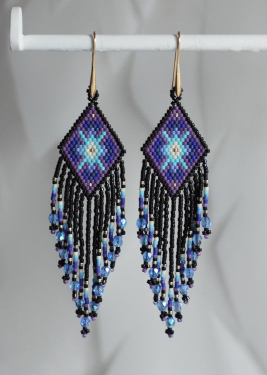 Native American - Wixárika Beaded Earrings Japanese Glass Seed Beads