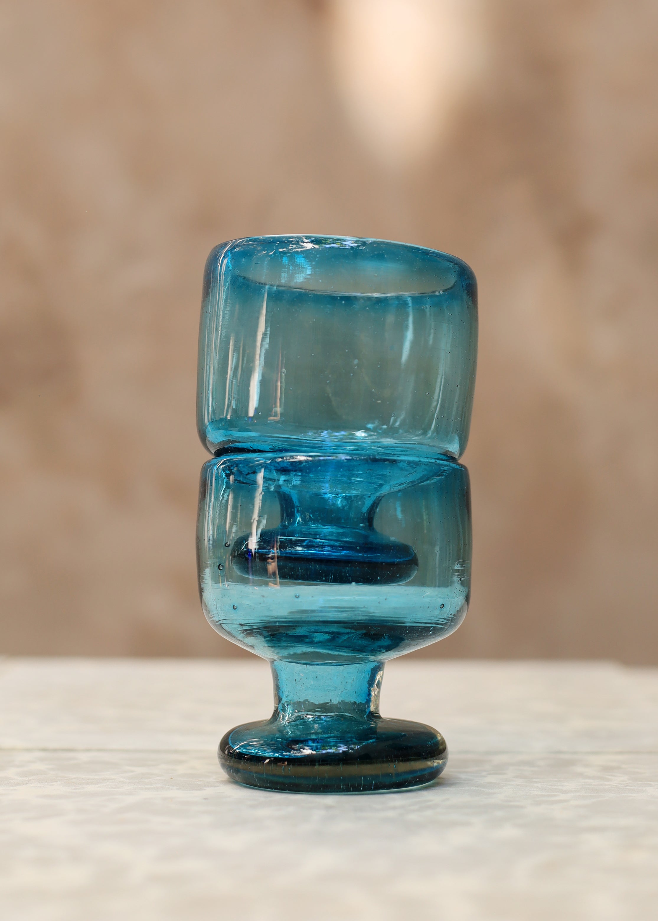 Hand Blown Glass Copa - Turquoise - 8 ounces - 250 ml