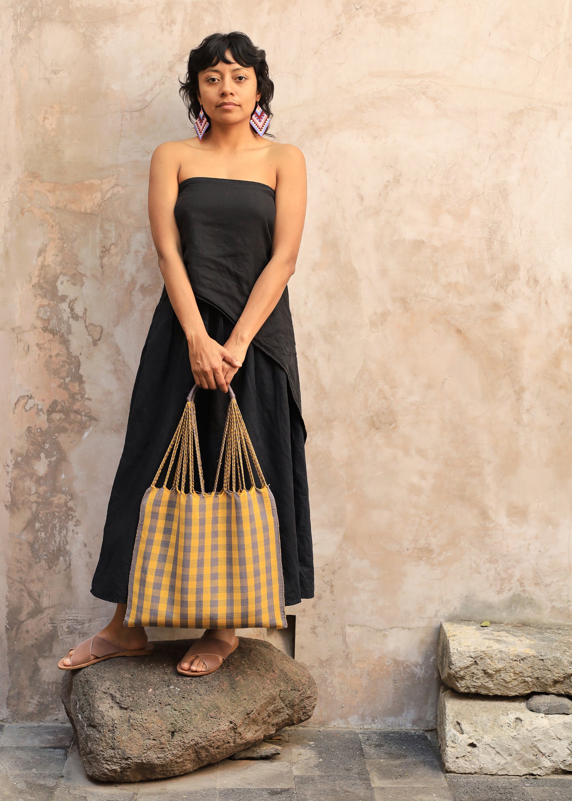 Hand Woven - Las Rayas Tote - Muted Gingham