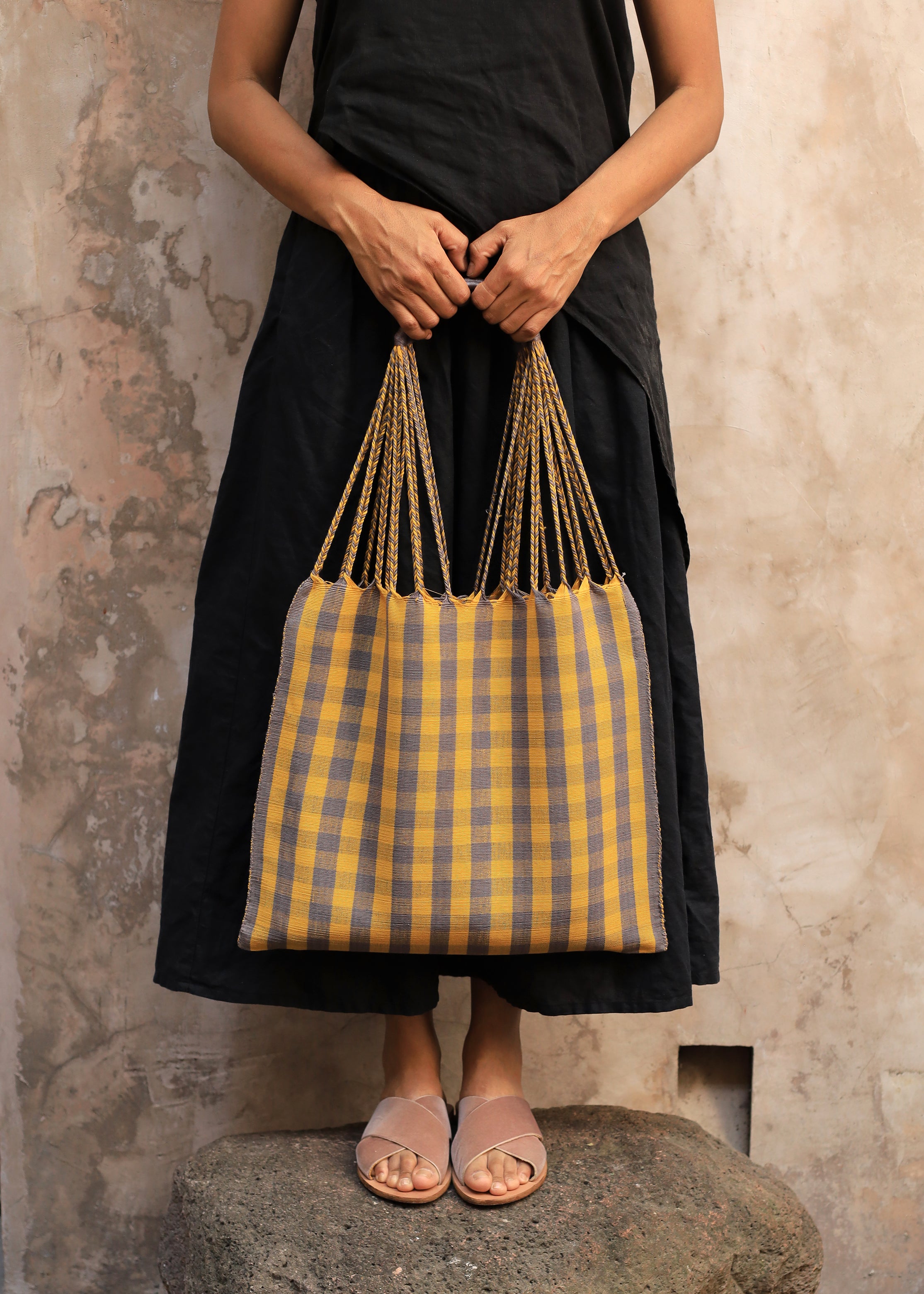 Hand Woven - Las Rayas Tote - Muted Gingham