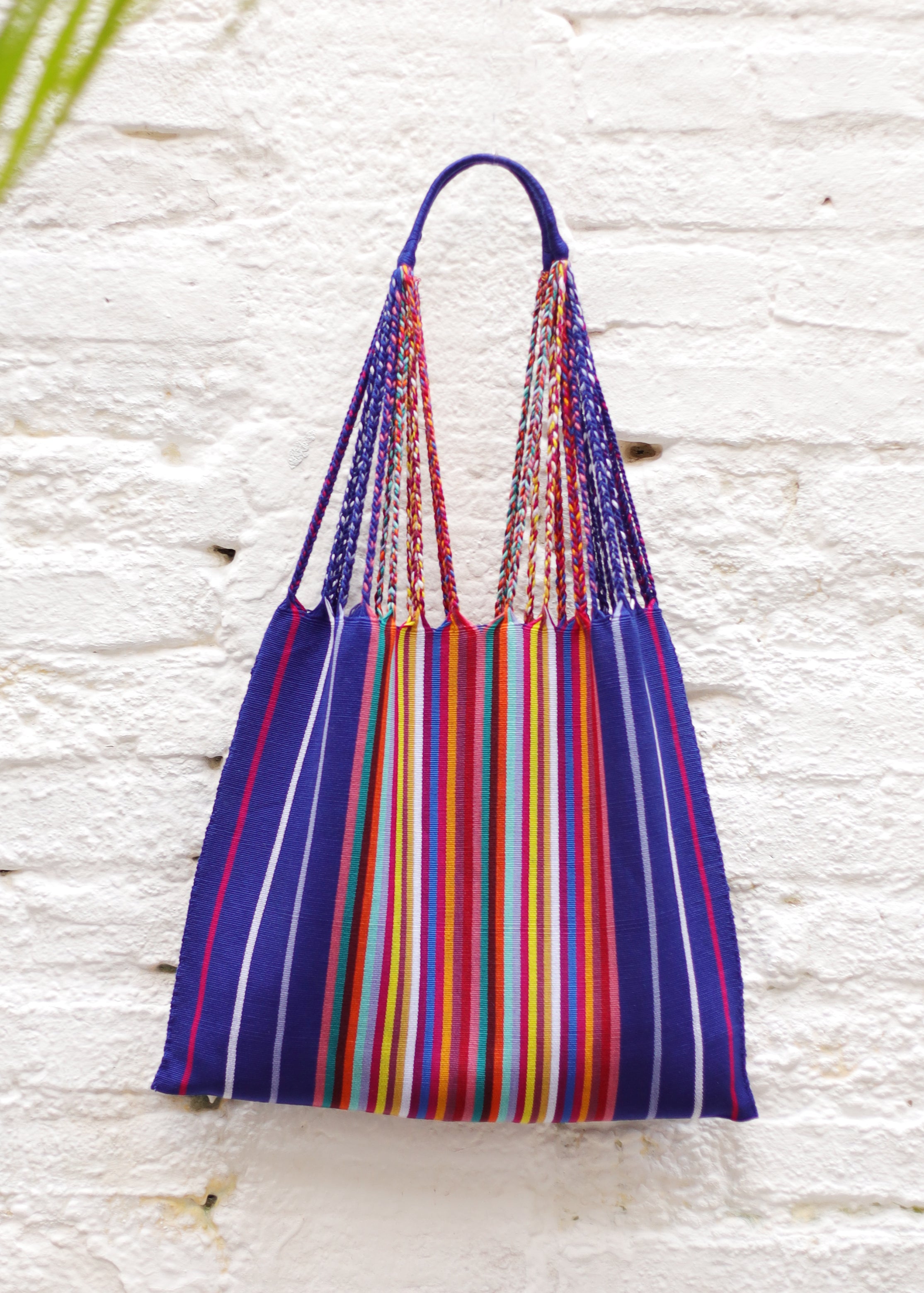 Las Rayas Tote - Cobalt with Rainbow Stripe