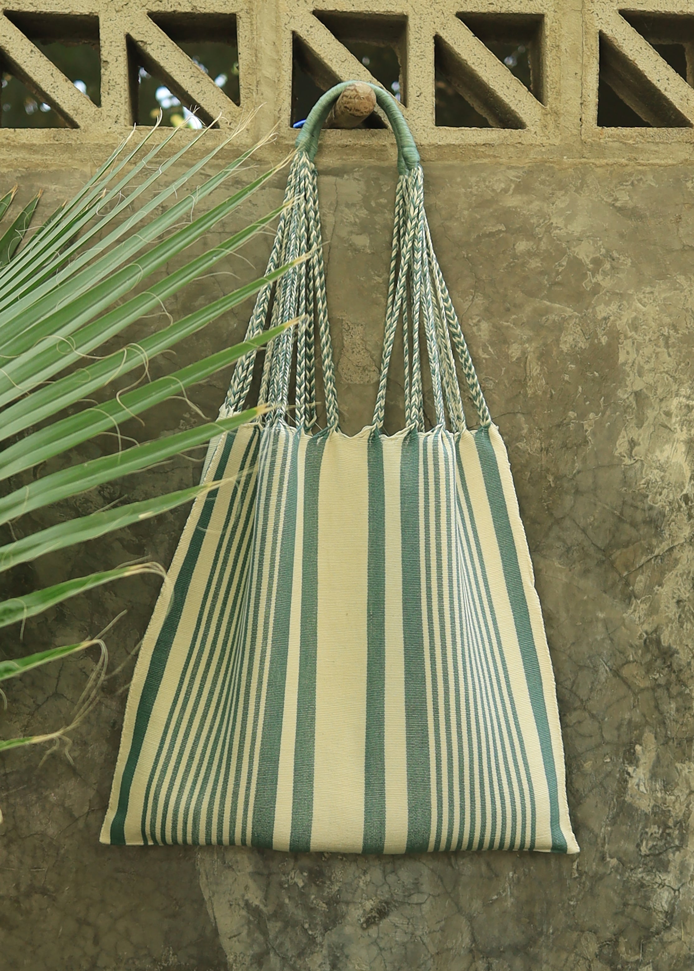 Hand Woven - Las Rayas Tote - Yaax - Green Stripe