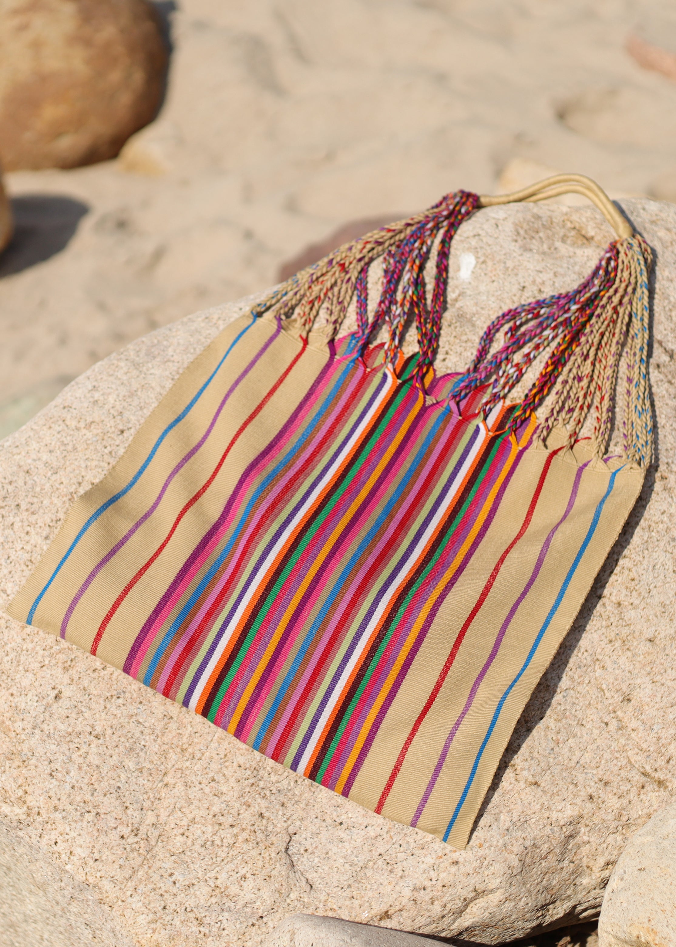 Las Rayas Tote - Natural with Rainbow Stripe