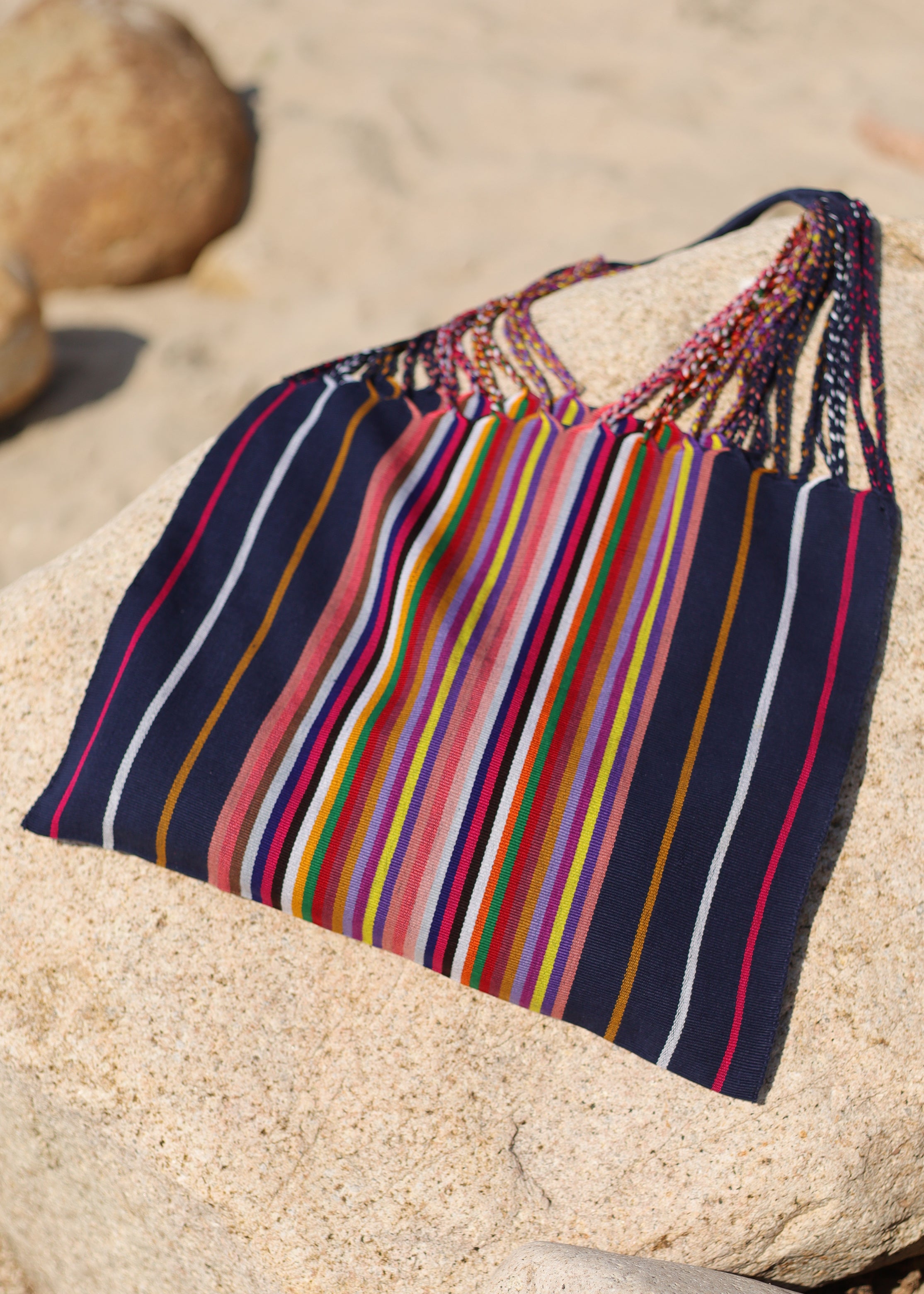 Las Rayas Tote - Navy with Rainbow Stripe